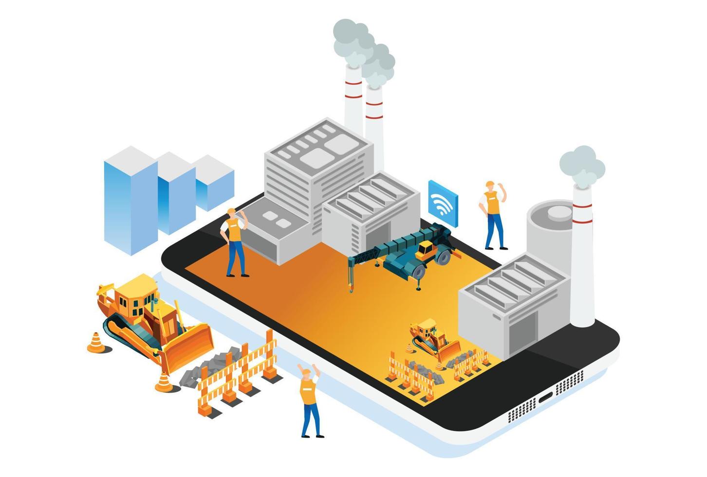 Isometric Smart Factory Manufacturing Facilities Illustration, Suitable for Diagrams, Infographics, Book Illustration, Game Asset, And Other Graphic Related Assets vector