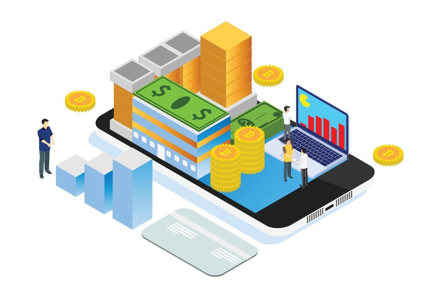 Modern Isometric Smart Financial Technology Illustration, Suitable for Diagrams, Infographics, Book Illustration, Game Asset, And Other Graphic Related Assets vector