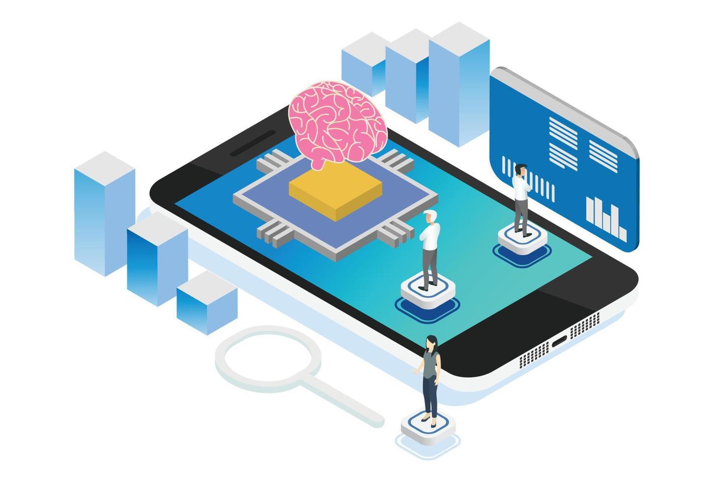 Modern Isometric Artificial Intelligence Illustration, Suitable for Diagrams, Infographics, Book Illustration, Game Asset, And Other Graphic Related Assets vector