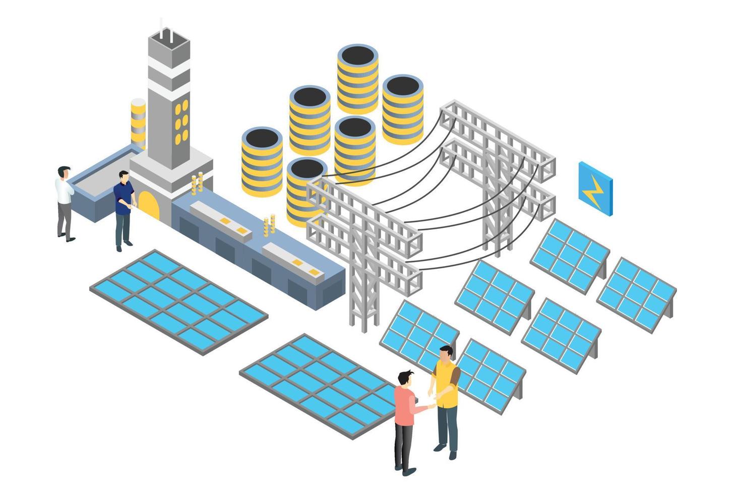 Modern Isometric Smart Electricity Solar Power Plant Illustration, Suitable for Diagrams, Infographics, Book Illustration, Game Asset, And Other Graphic Related Assets vector