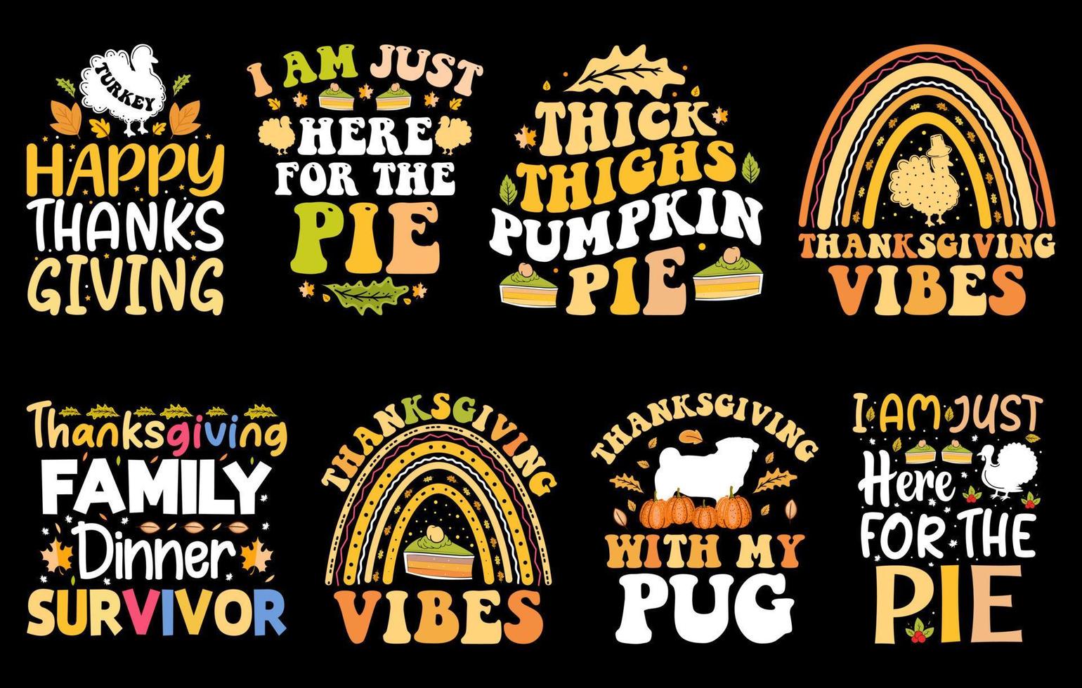 Thanksgiving day t-shirt design bundle, Set of Thanksgiving t-shirt, Turkey day, pumpkin vector