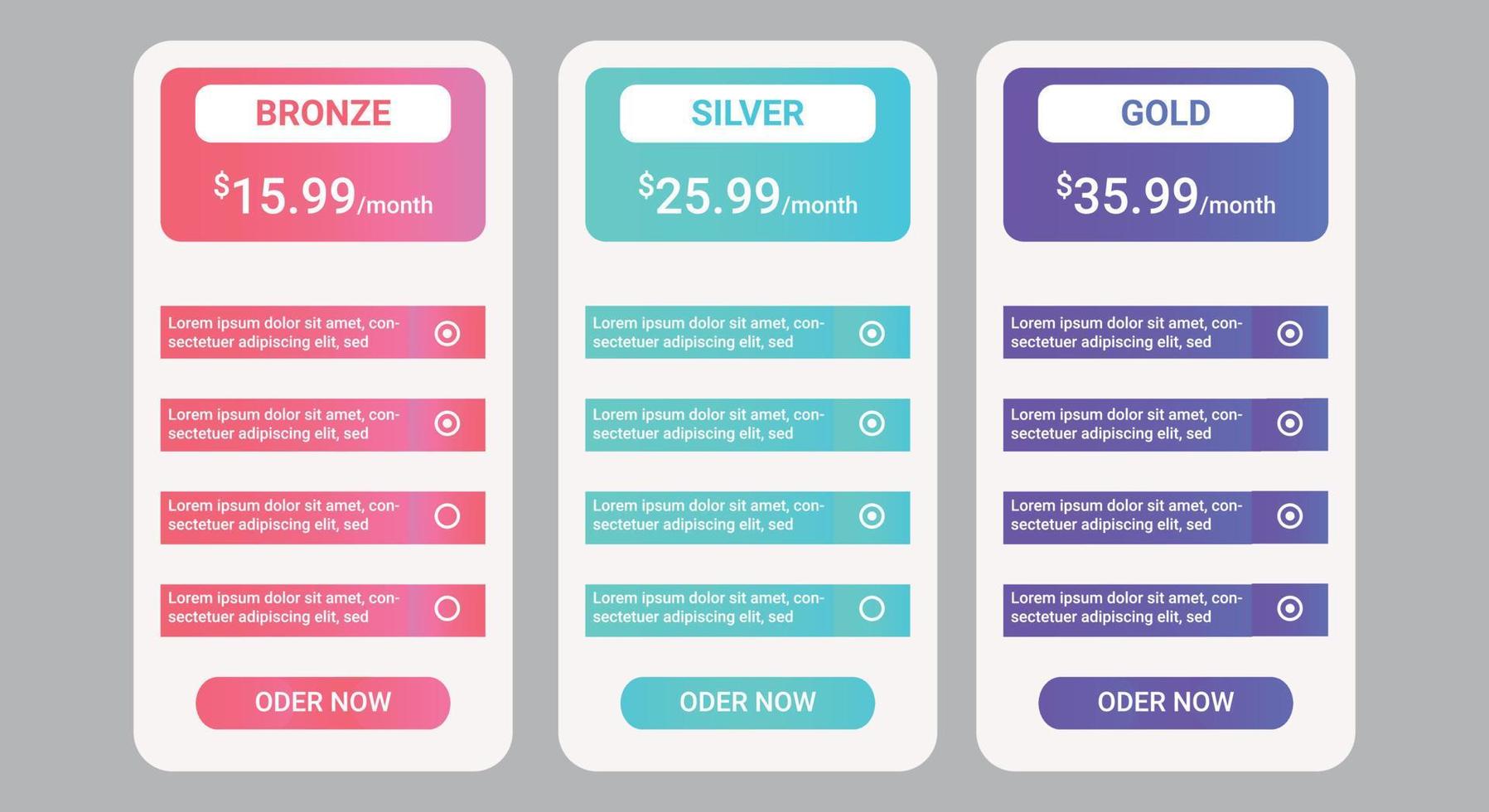 Clean simple pricing table template, Creative vector illustration of business plans