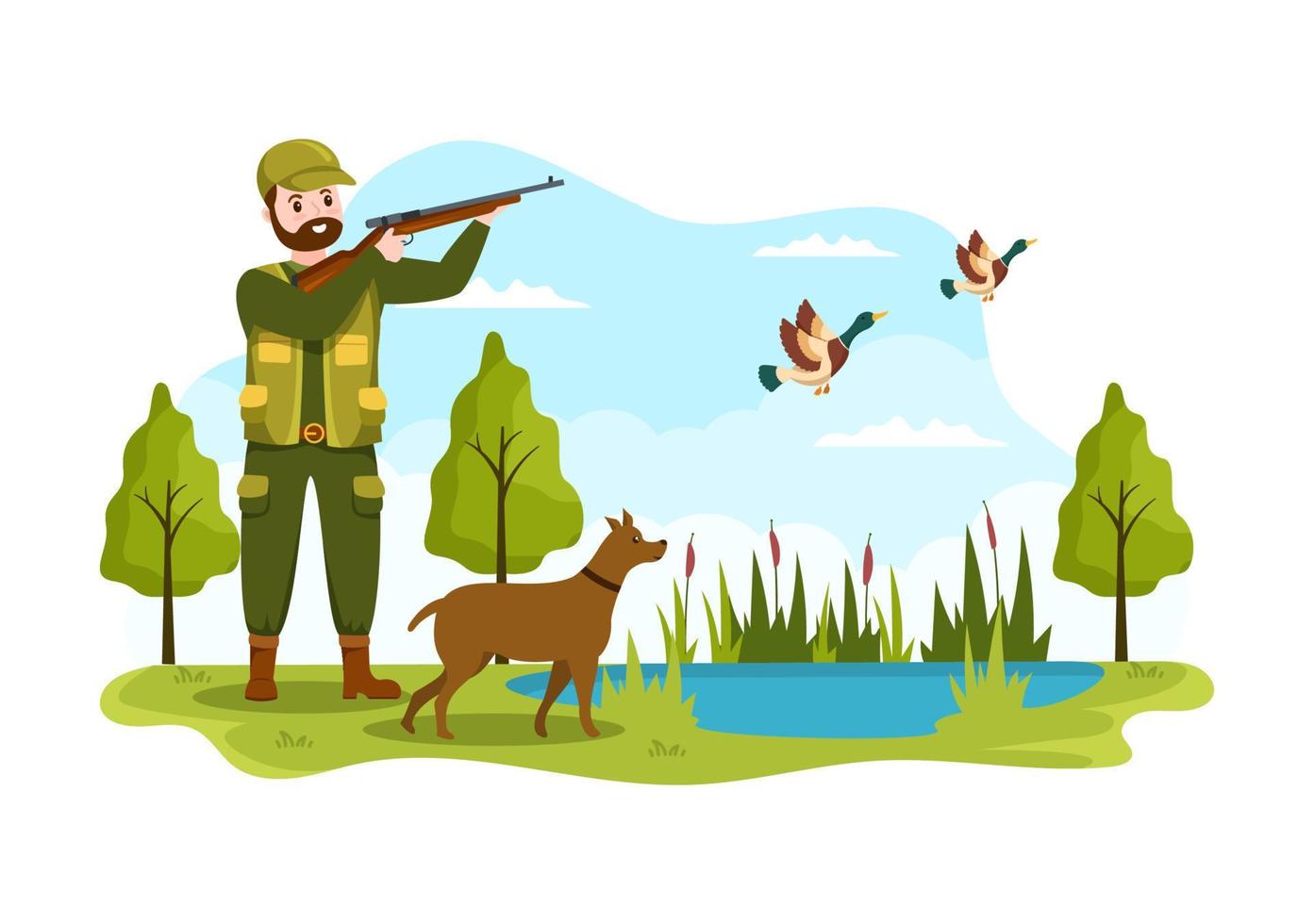 Hunter with Hunting Rifle or Weapon Shooting to Birds or Animals in the  forest on Flat Cartoon Hand Drawing Template Illustration 13211502 Vector  Art at Vecteezy