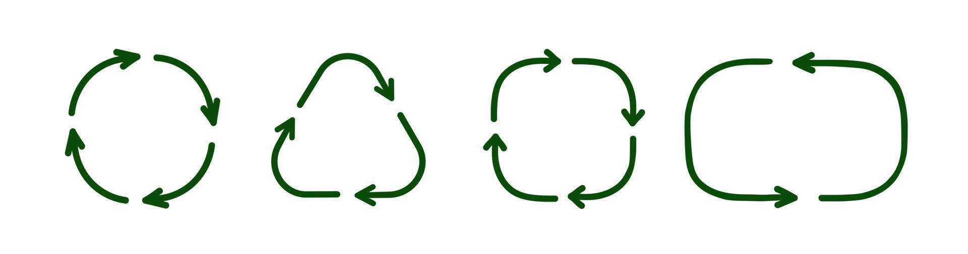 conjunto de símbolos de reciclaje vectorial estilo de dibujo a mano vector