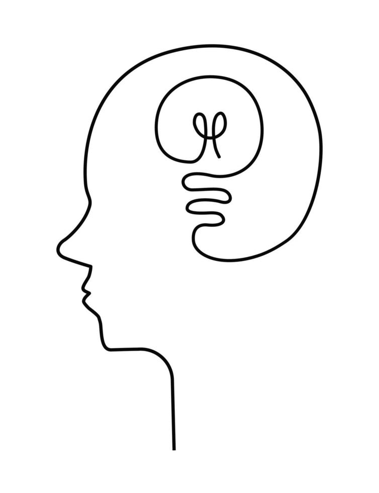 Human with lightbulb idea line style black color vector