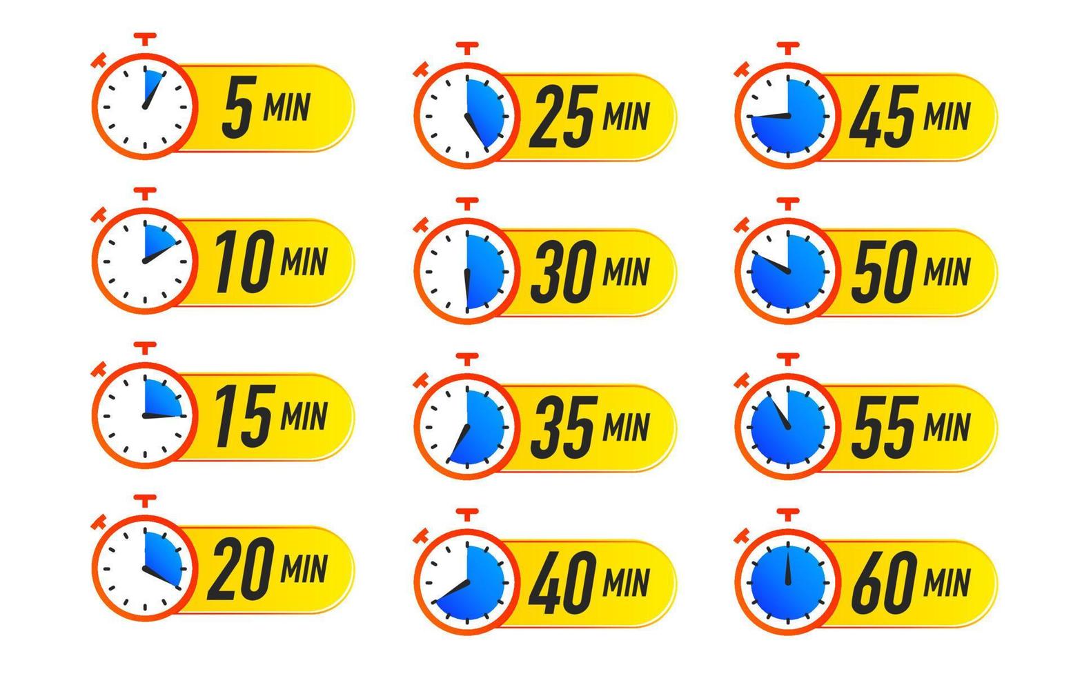 Timer icon vector set colorful style