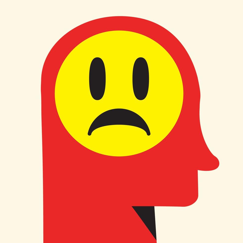 Human head silhouette with sad face vector