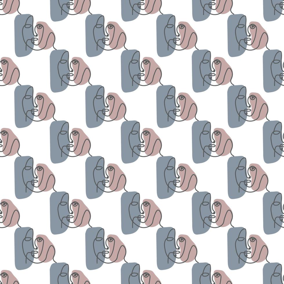 Surreal Faces One Line Seamless Pattern . Abstract Minimalistic Art design for print, cover, wallpaper, Minimal and natural wall art. Vector illustration on white background.
