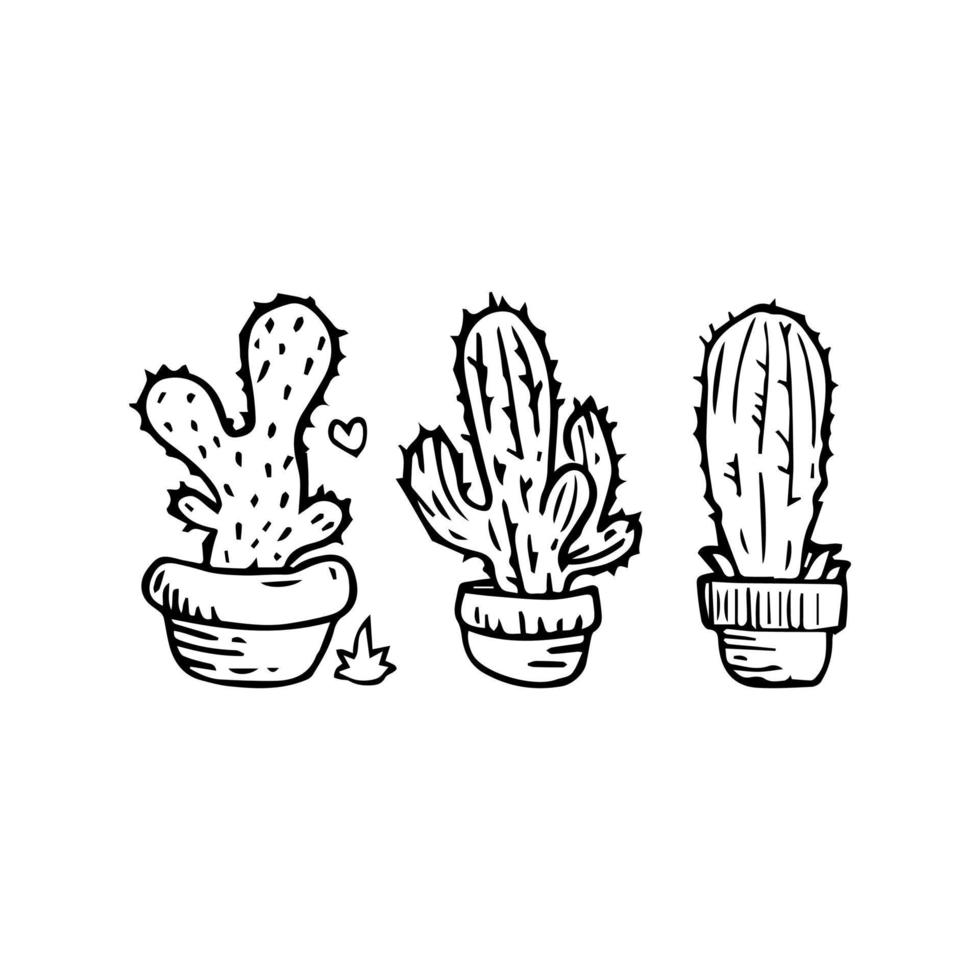 Cactus doodle set Vector illustration