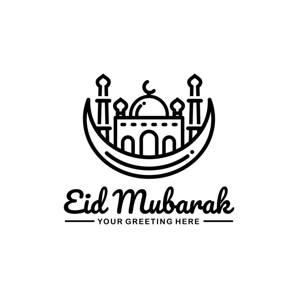 Eid mubarak outline logo design vector