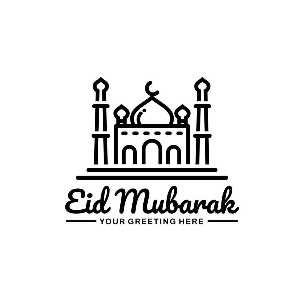 Eid mubarak outline logo design vector