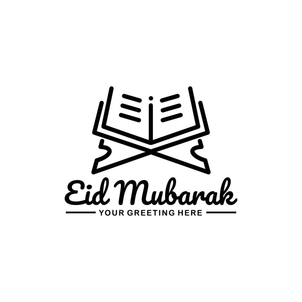 Eid mubarak outline logo design vector