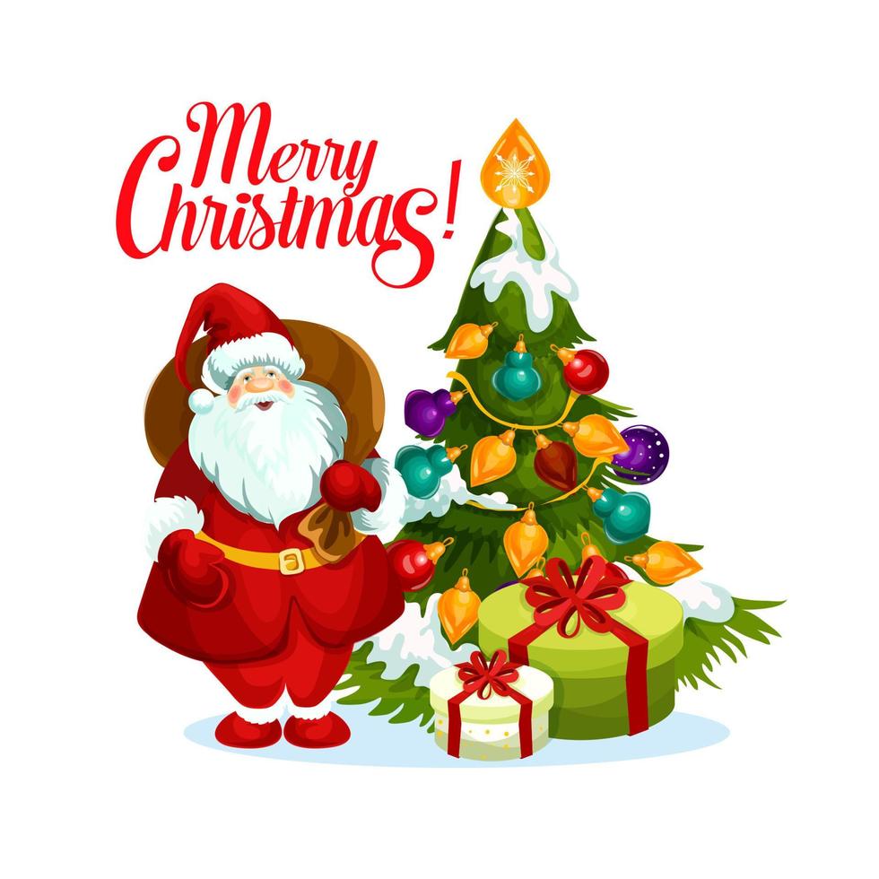Merry Christmas Santa gifts tree vector icon