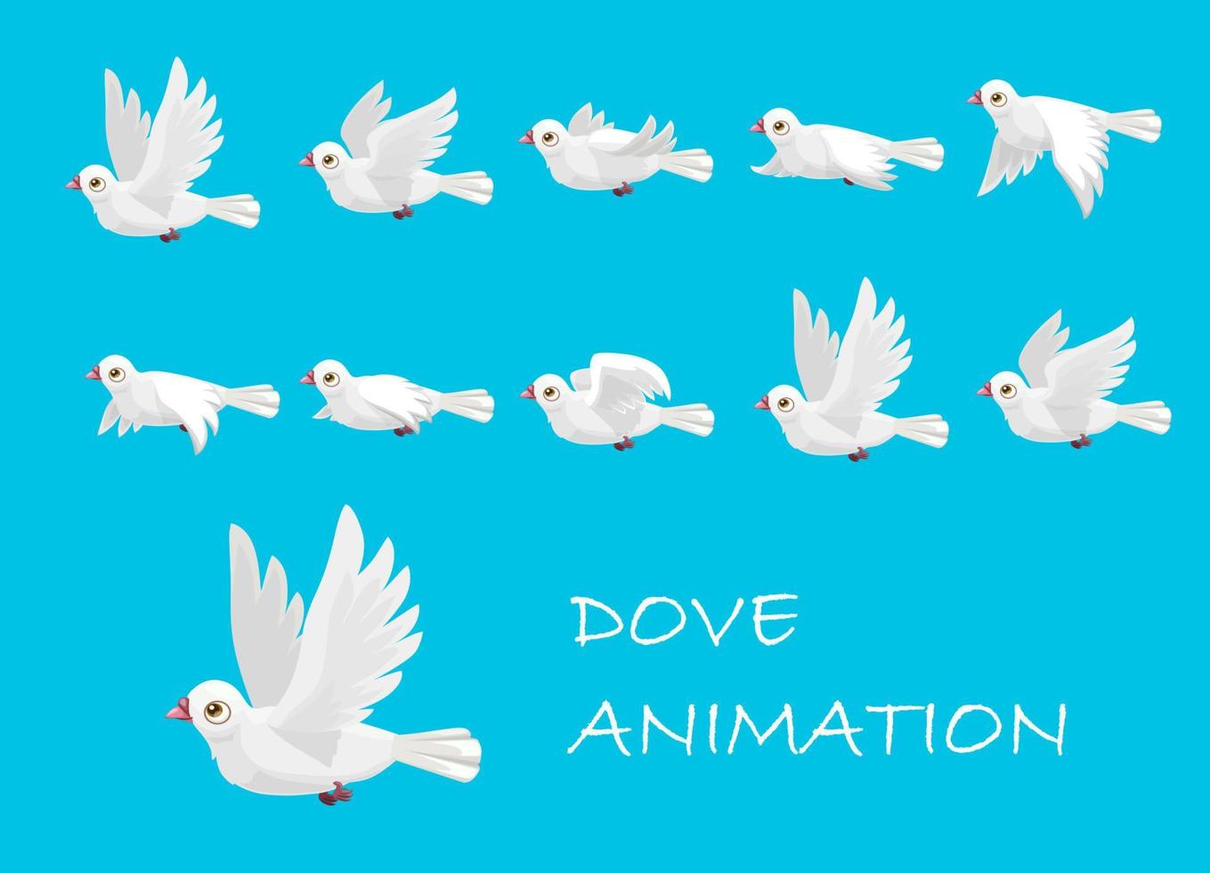 Flying white dove, pigeon bird motion animation vector