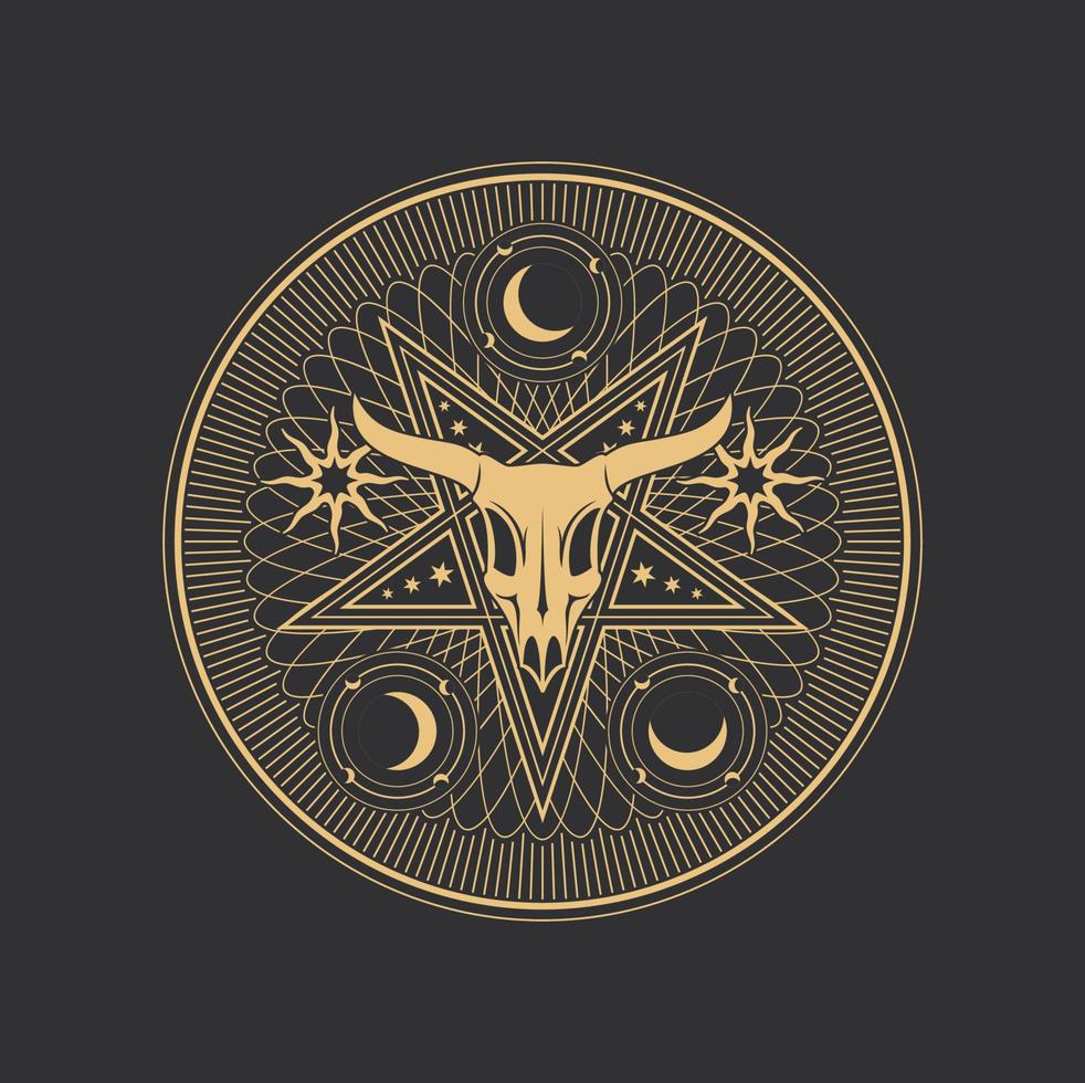 Occult pentagram, Baphomet skull in pentacle star vector