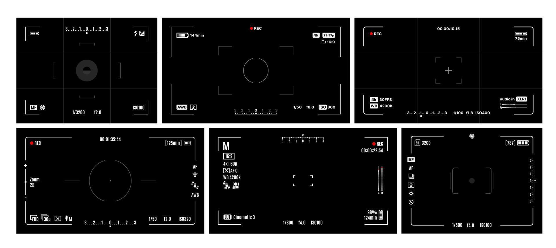 Video and photo camera viewfinder screen frames vector