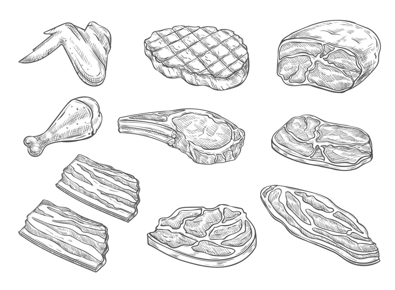 Vector sketch butchery meat chicken icons