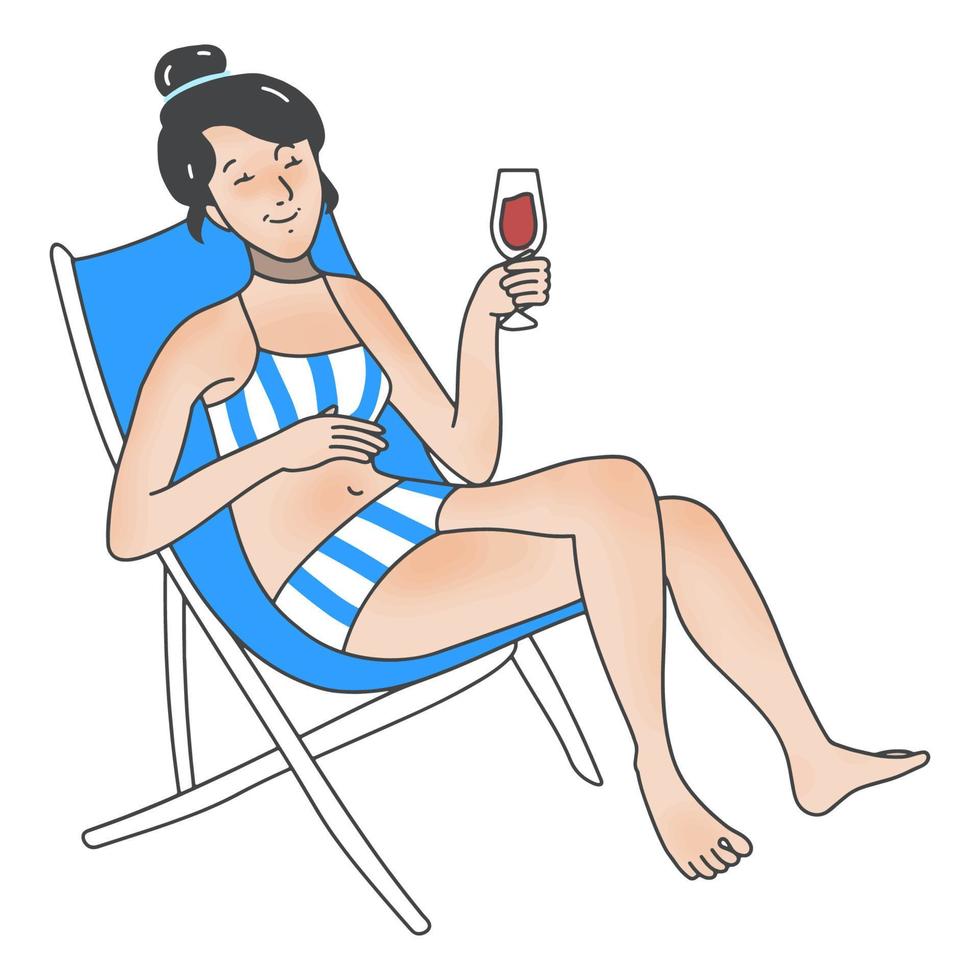 Illustration girl relaxing on the beach with a cocktail vector