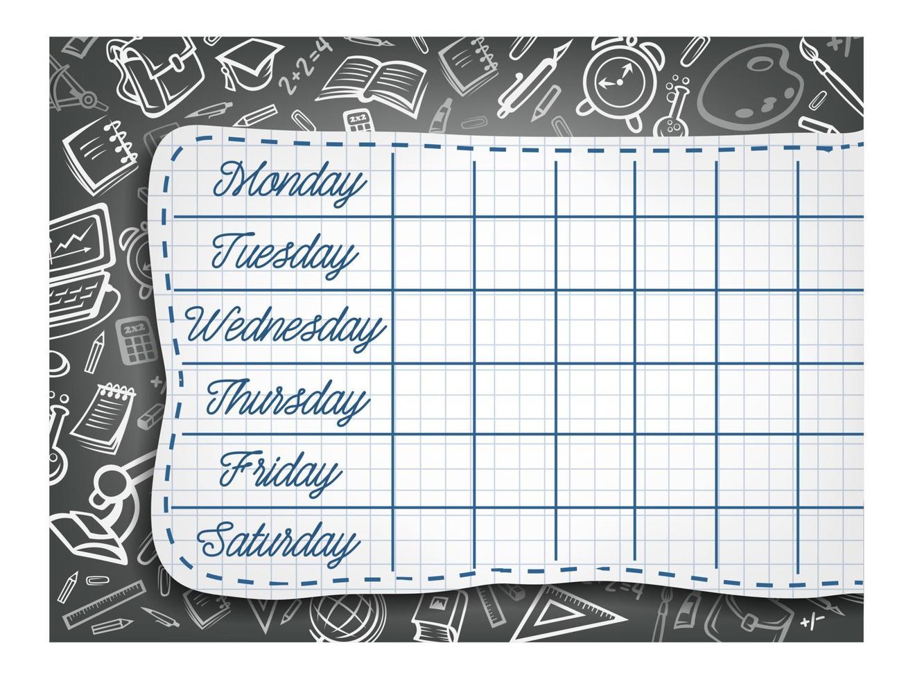 School vector weekly timetable on chalk chalkboard