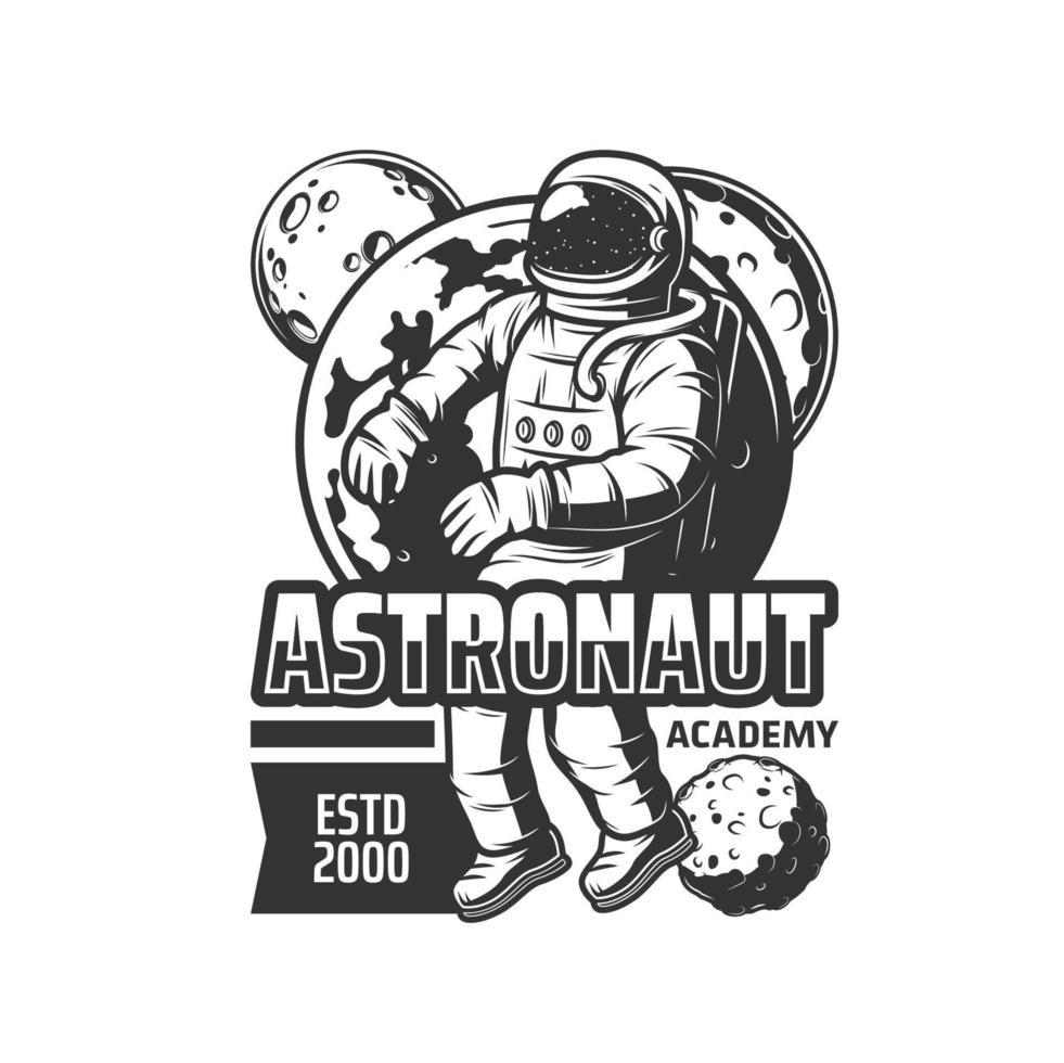 Astronaut space academy monochrome vector icon