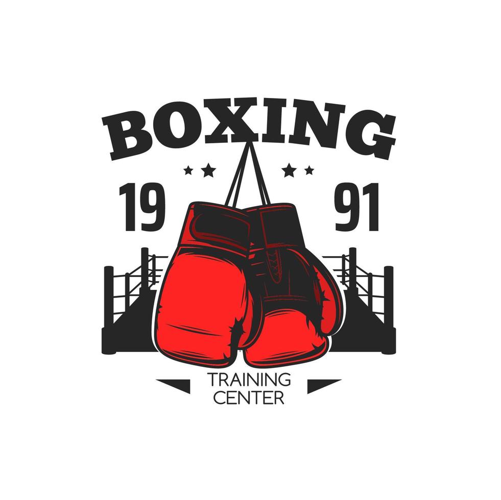 Boxing sport icon with hanging gloves and ring vector