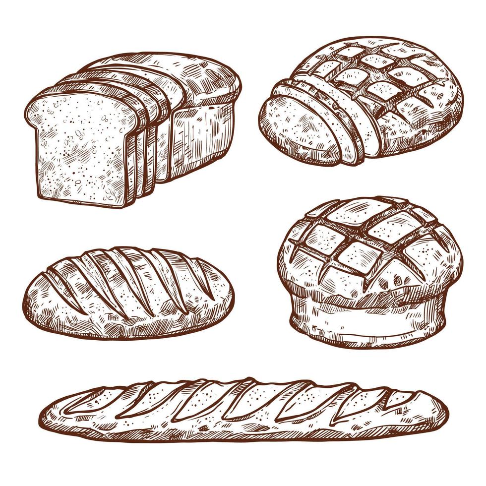 Vector sketch bread icons of bakery shop