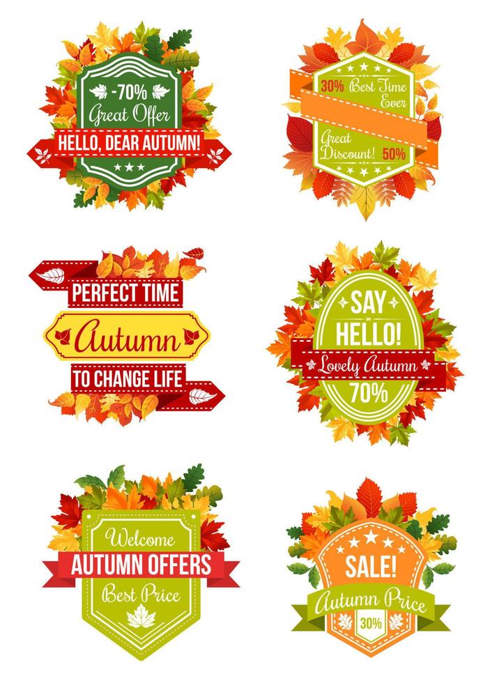 Autumn sale label and fall promotion badge set vector