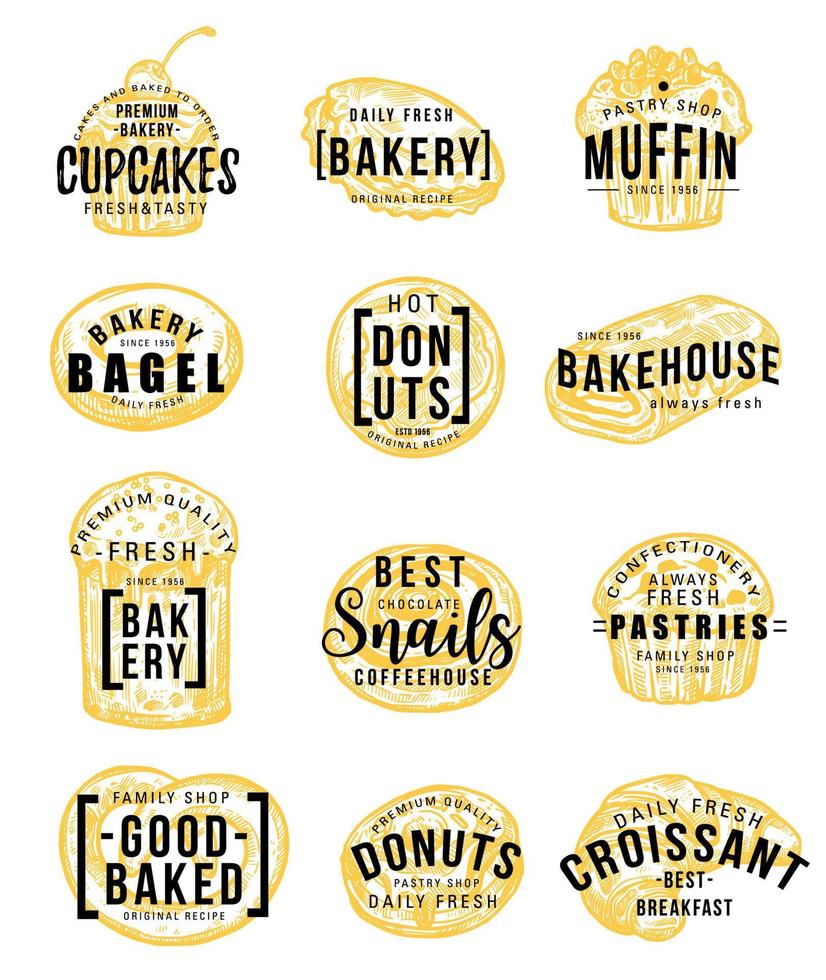 Pastry and bakery shop sketch with hand lettering vector