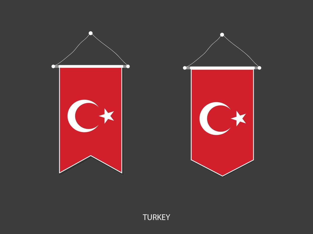 bandera de turquía en varias formas, vector de banderín de bandera de fútbol, ilustración vectorial.