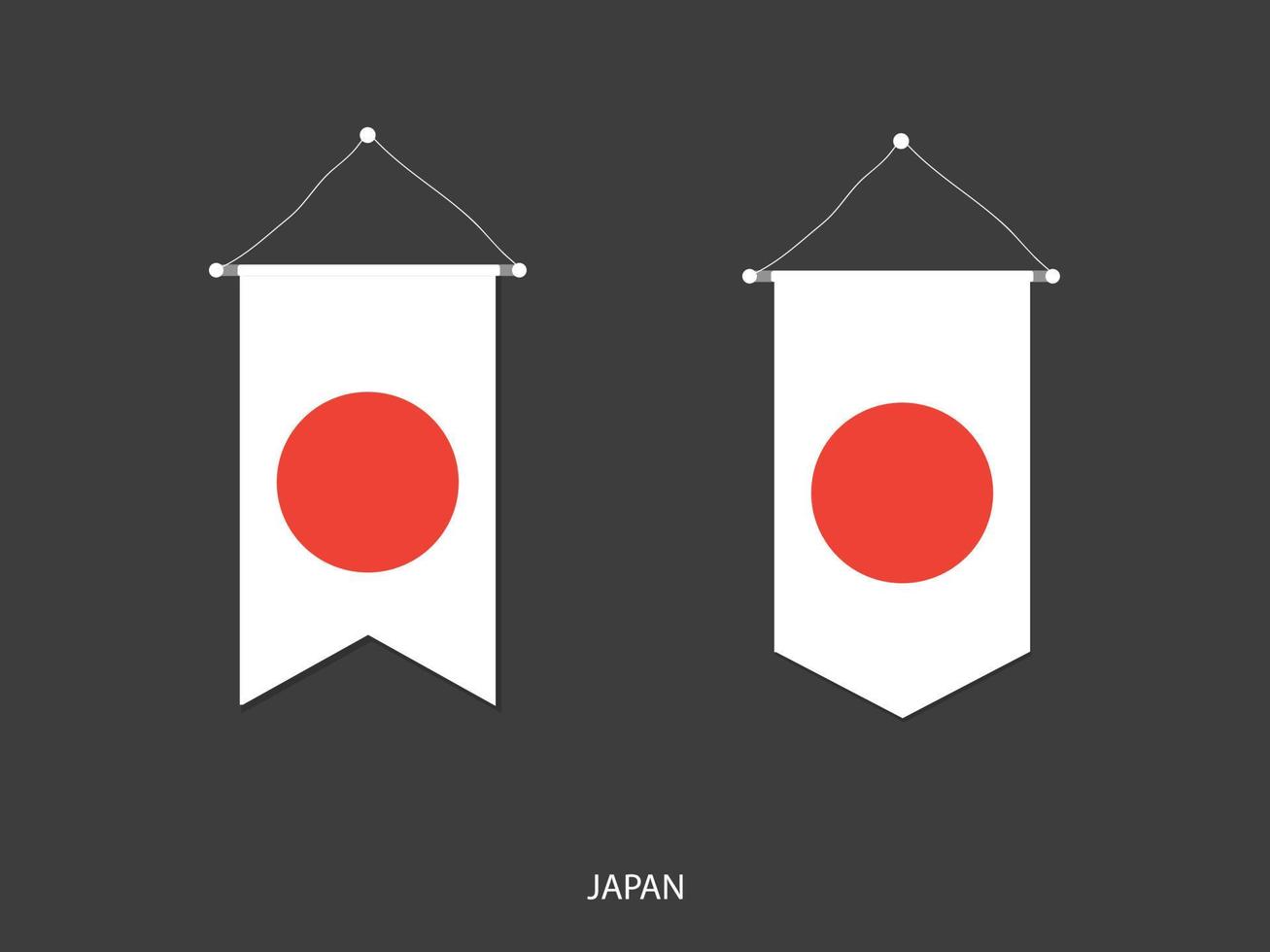 bandera de japón en varias formas, vector de banderín de bandera de fútbol, ilustración vectorial.