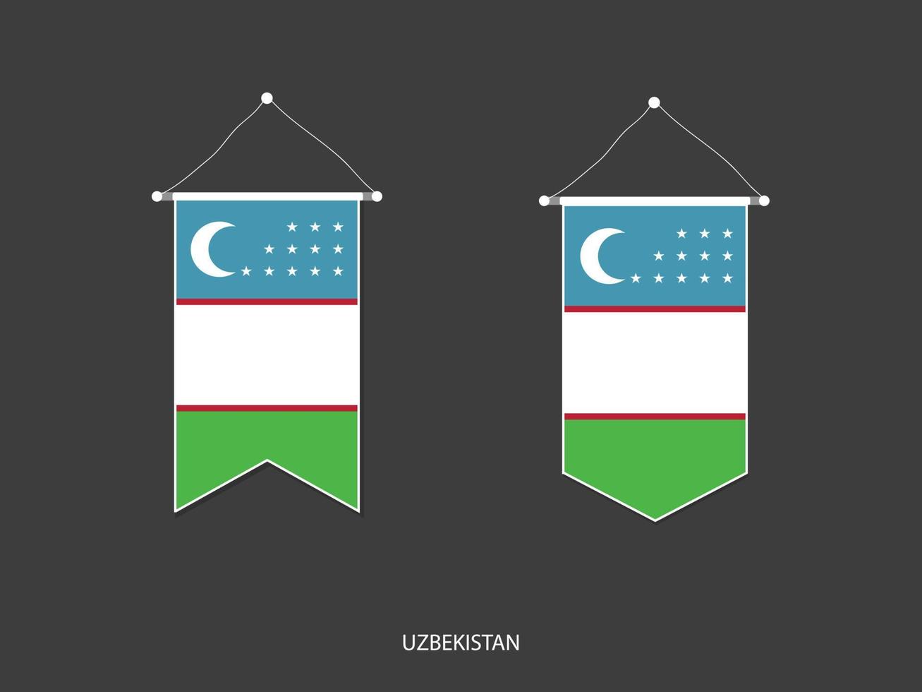 bandera de uzbekistán en varias formas, vector de banderín de bandera de fútbol, ilustración vectorial.