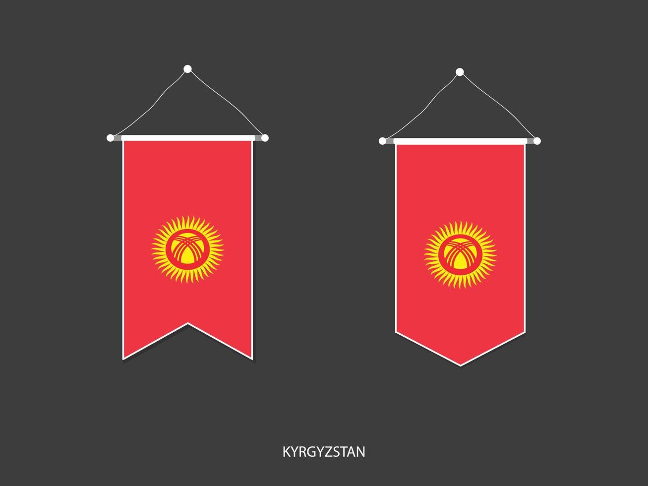 Bandera de Kirguistán en varias formas, vector de banderín de bandera de fútbol, ilustración vectorial.