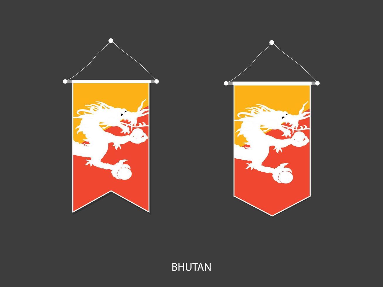 Bhutan flag in various shape, Soccer Flag Pennant Vector ,Vector illustration.