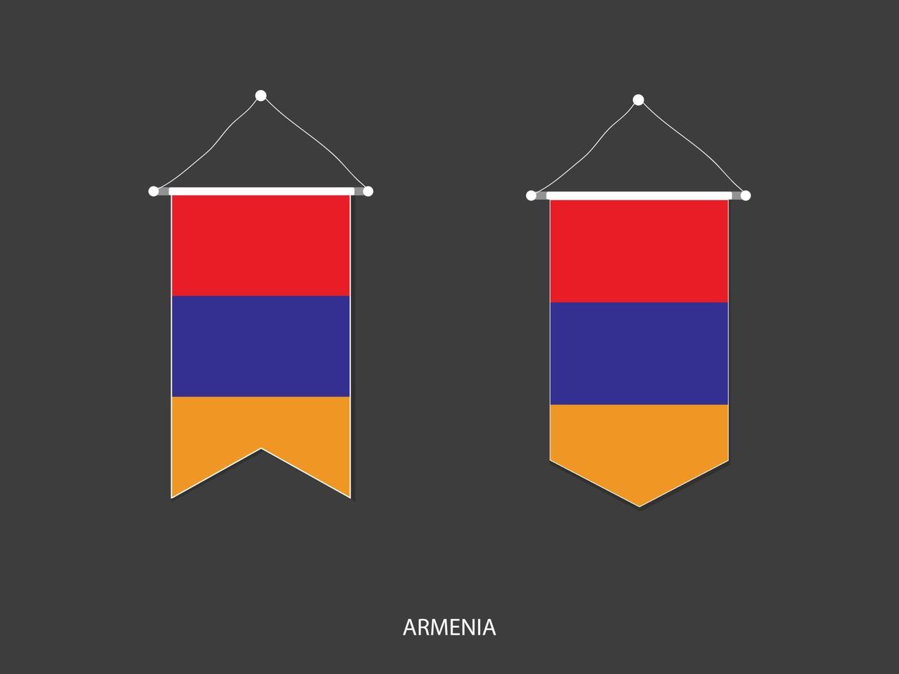 bandera de armenia en varias formas, vector de banderín de bandera de fútbol, ilustración vectorial.