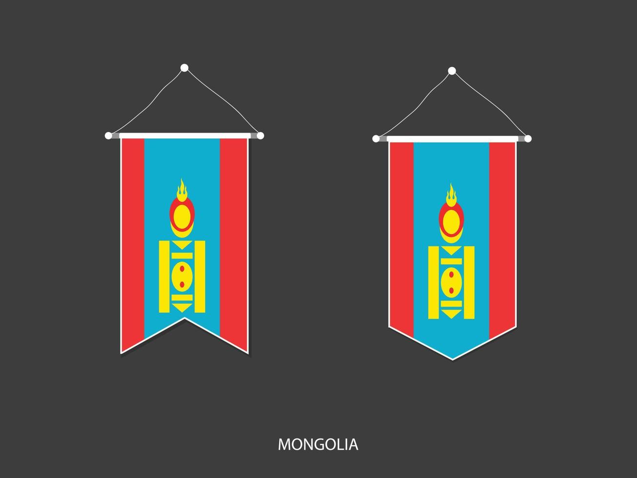 Mongolia flag in various shape, Soccer Flag Pennant Vector ,Vector illustration.