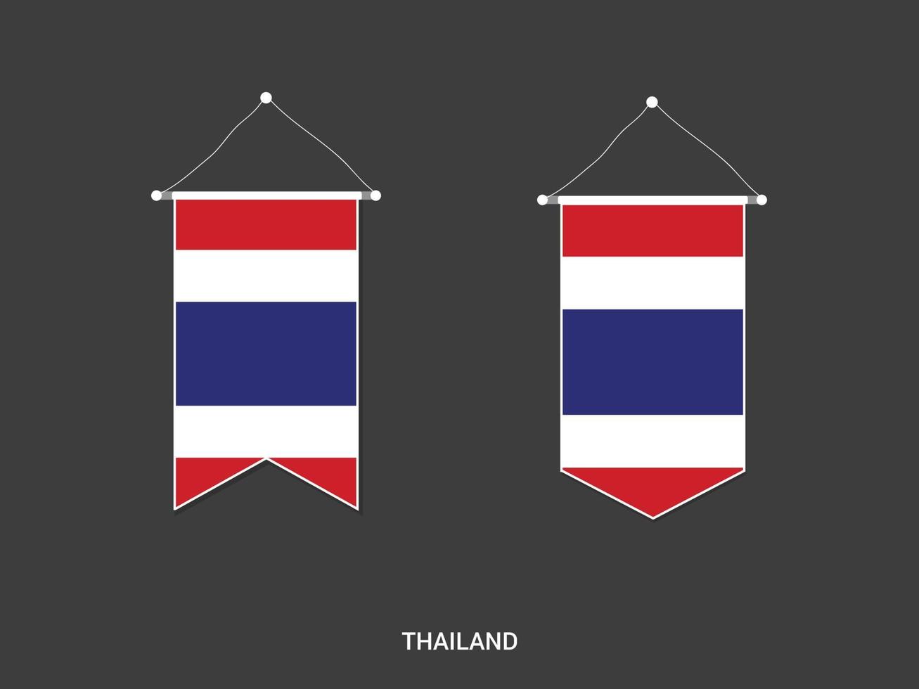bandera de tailandia en varias formas, vector de banderín de bandera de fútbol, ilustración vectorial.