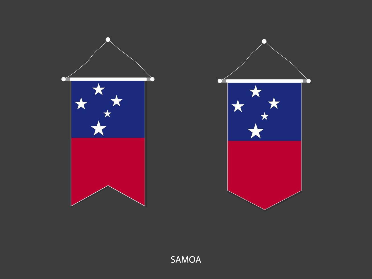 bandera de samoa en varias formas, vector de banderín de bandera de fútbol, ilustración vectorial.