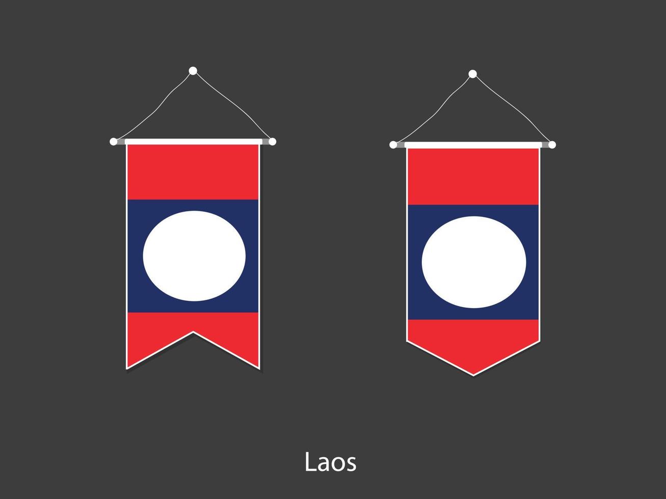 bandera de laos en varias formas, vector de banderín de bandera de fútbol, ilustración vectorial.