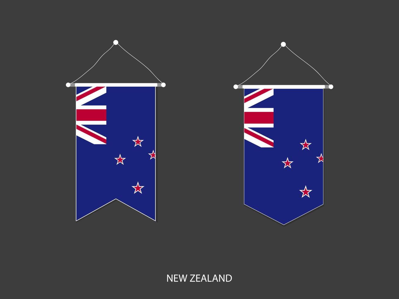 bandera de nueva zelanda en varias formas, vector de banderín de bandera de fútbol, ilustración vectorial.