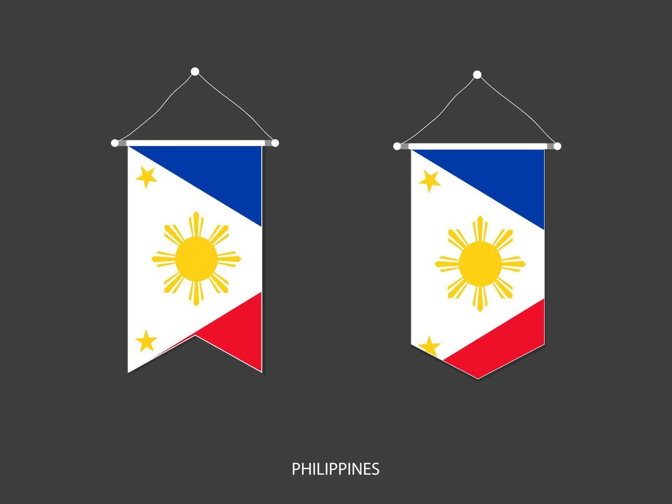 bandera de filipinas en varias formas, vector de banderín de bandera de fútbol, ilustración vectorial.