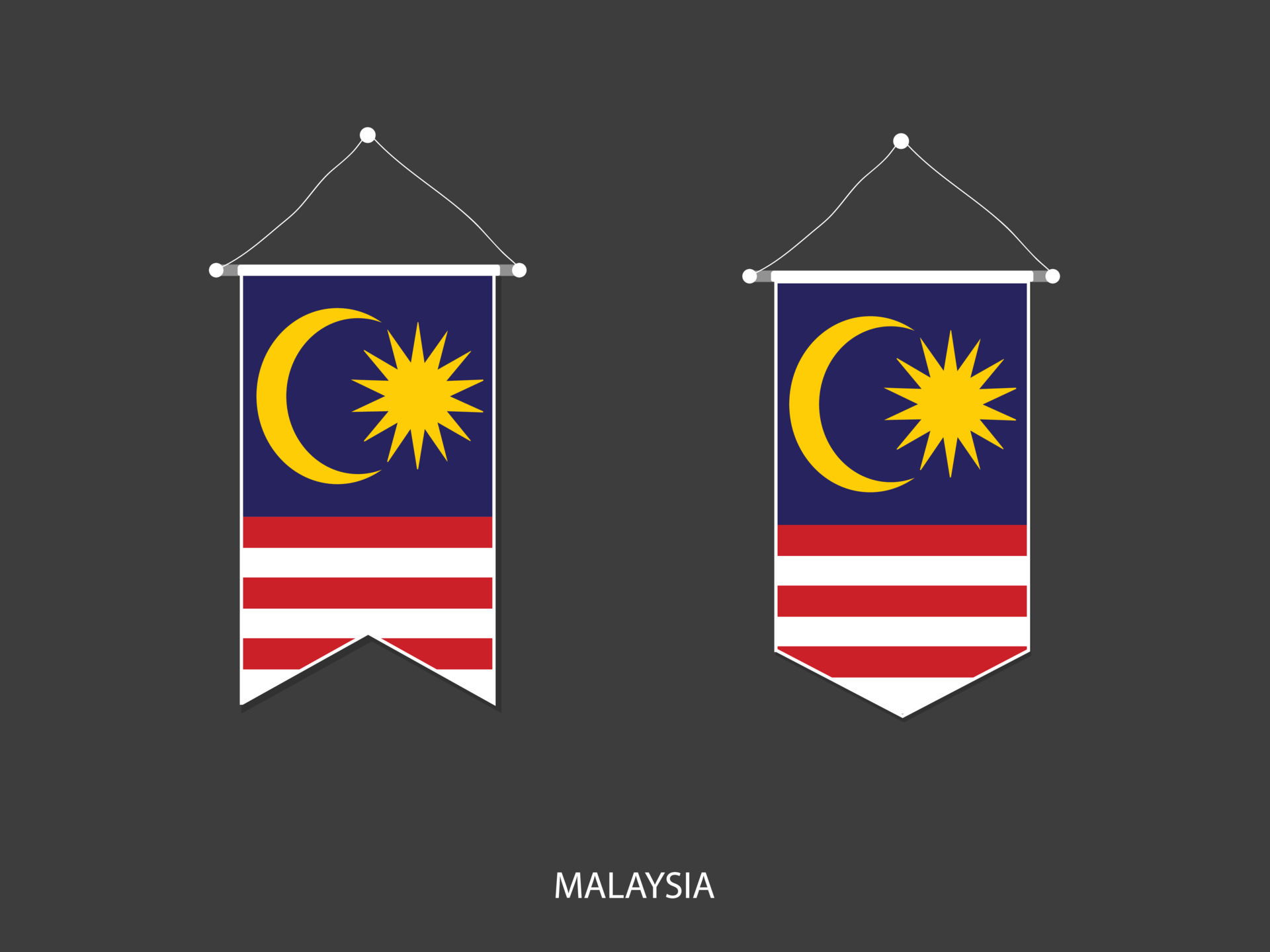 Malaysia flag in various shape, Soccer Flag Pennant Vector ,Vector