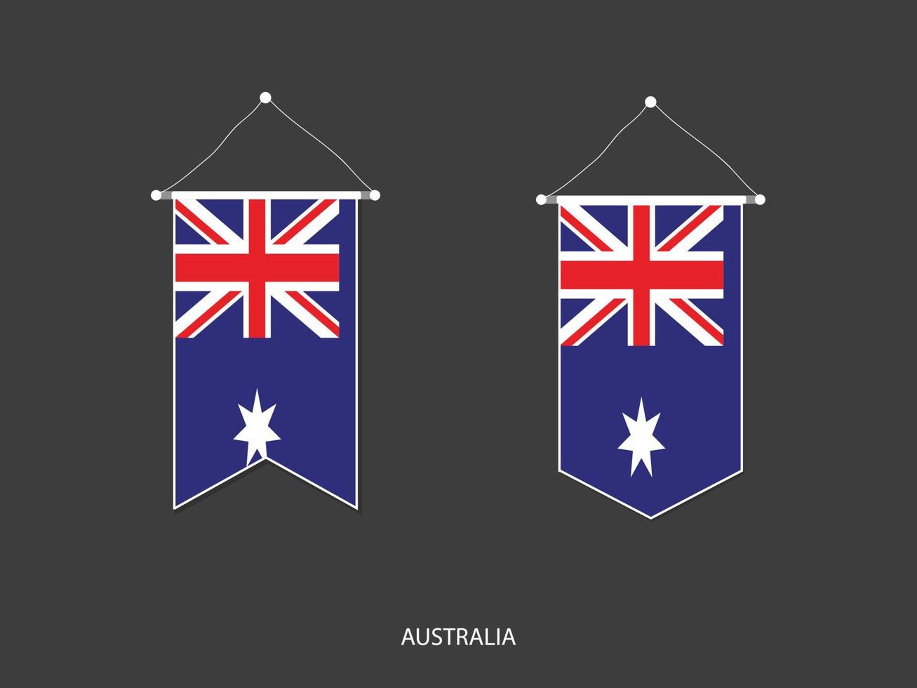 bandera de australia en varias formas, vector de banderín de bandera de fútbol, ilustración vectorial.