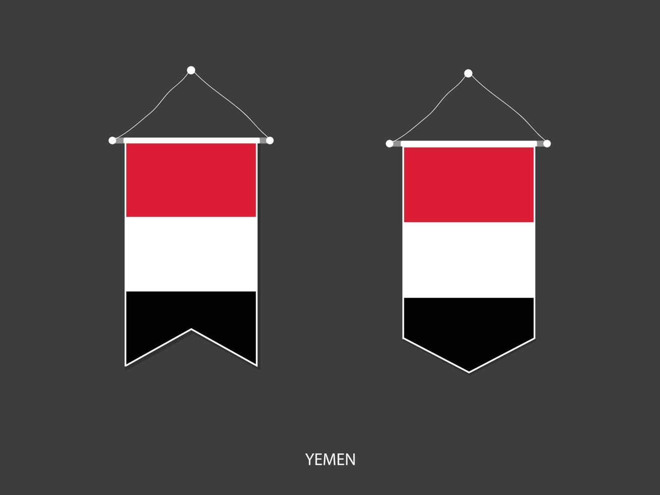 Yemen flag in various shape, Soccer Flag Pennant Vector ,Vector illustration.