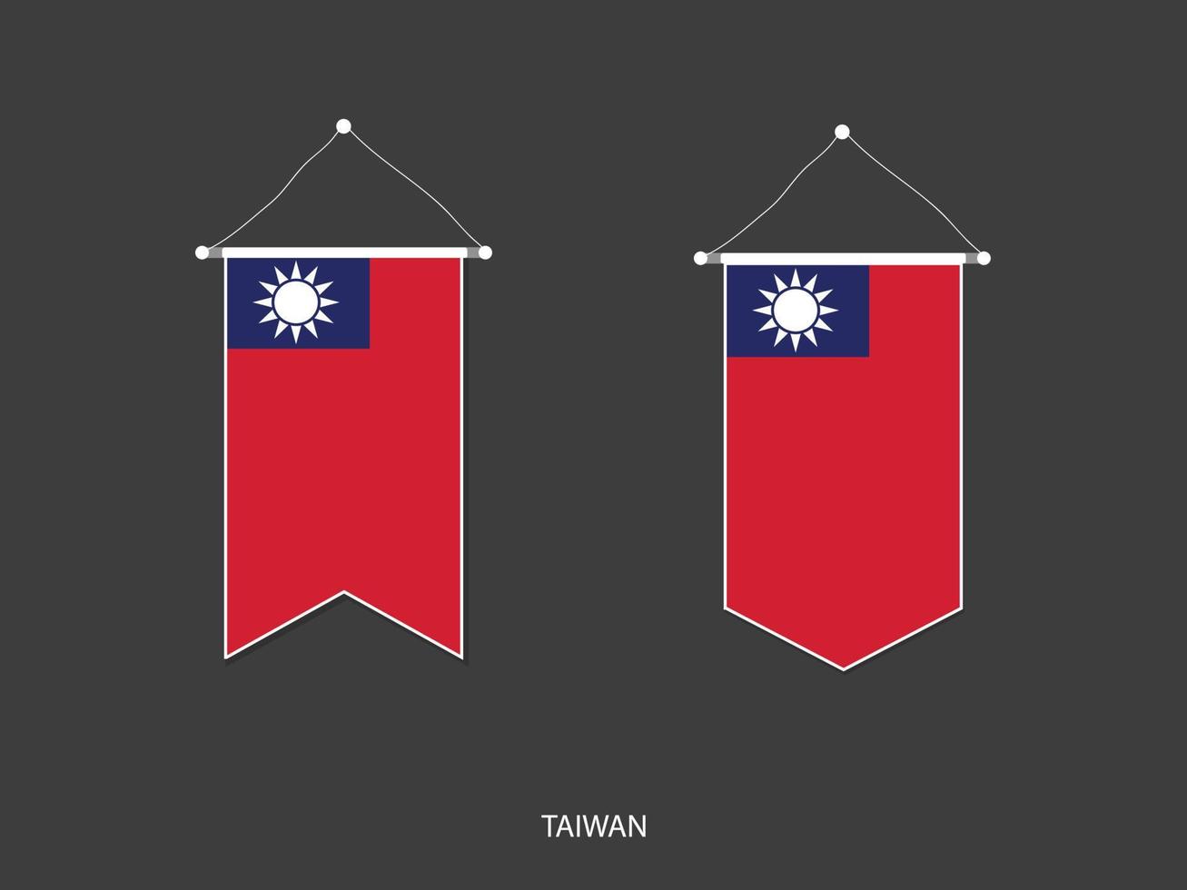 bandera de taiwán en varias formas, vector de banderín de bandera de fútbol, ilustración vectorial.