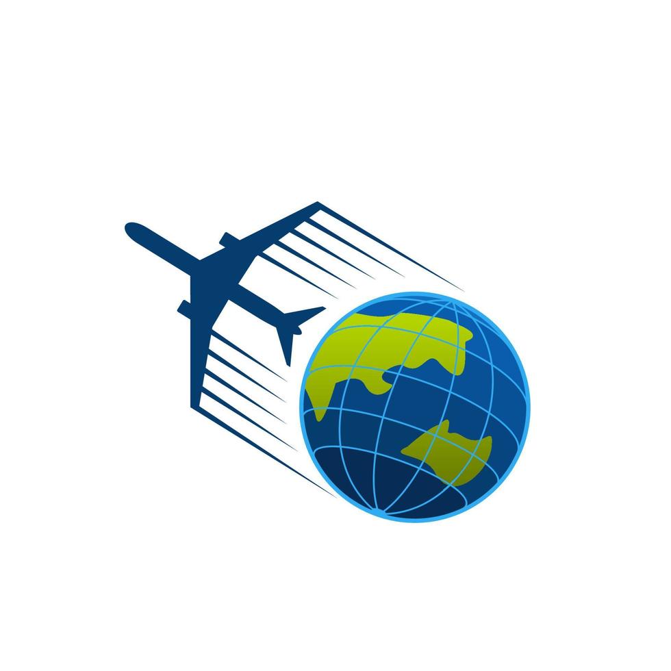 Vector icon of airplane flying around earth