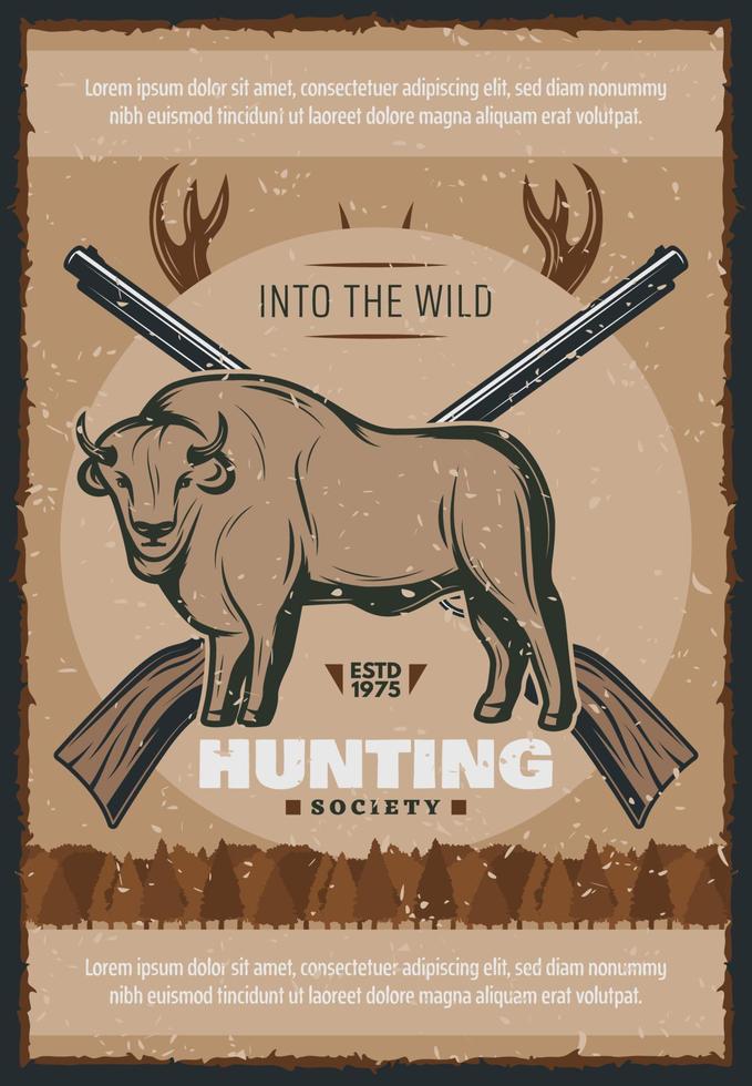 Hunter and hunt for bull vector poster design