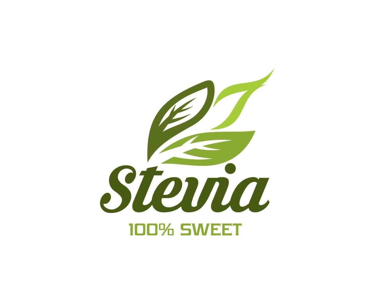 Stevia leaves icon, natural sweetener, 100 percent vector