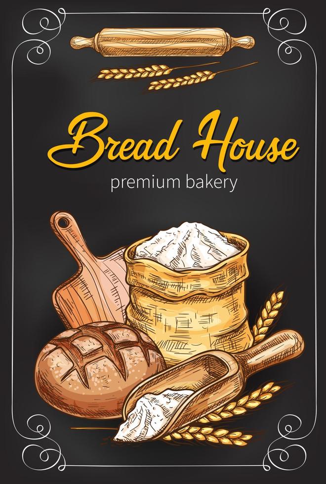 Vector sketch poster for bakery bread house