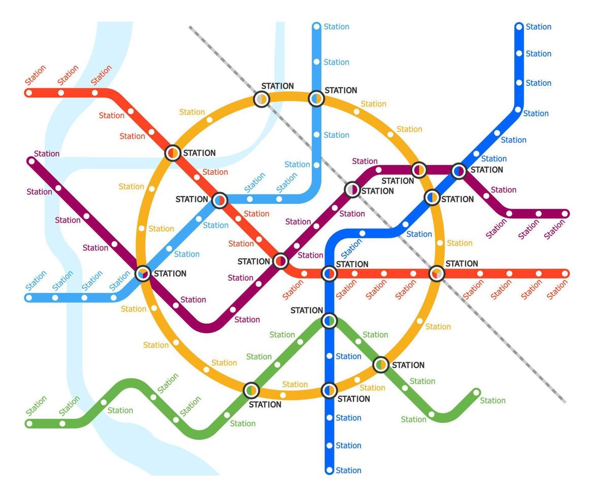 Metro, underground and subway line stations map vector