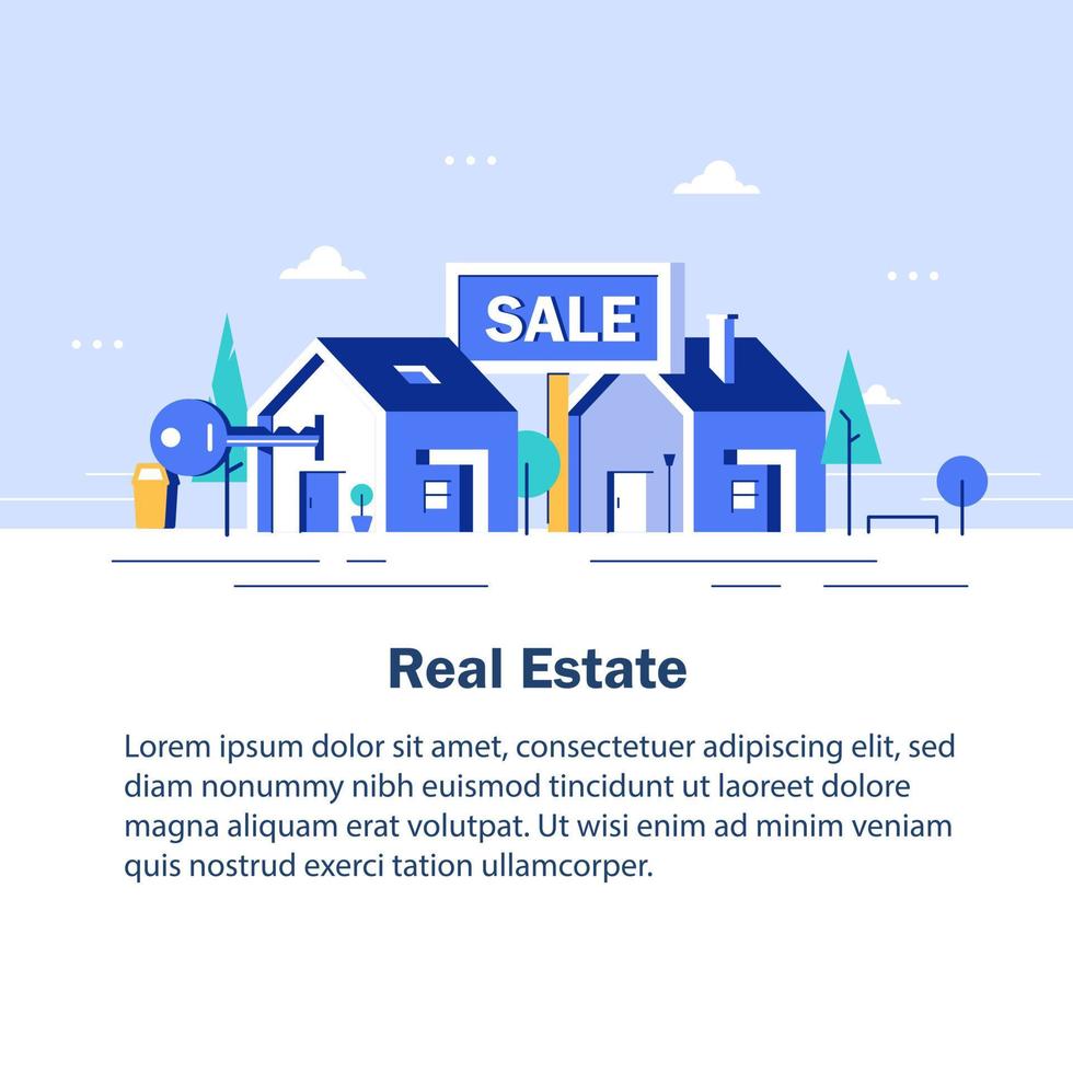 Real estate business concept with houses. Vector illustration